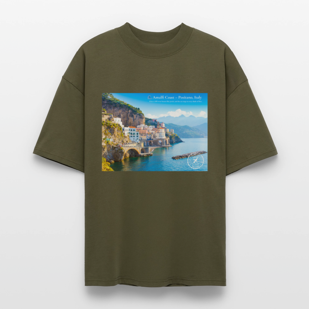THÈA RA – "Amalfi Moment" Oversized Unisex Organic T-shirt Blaster - khaki