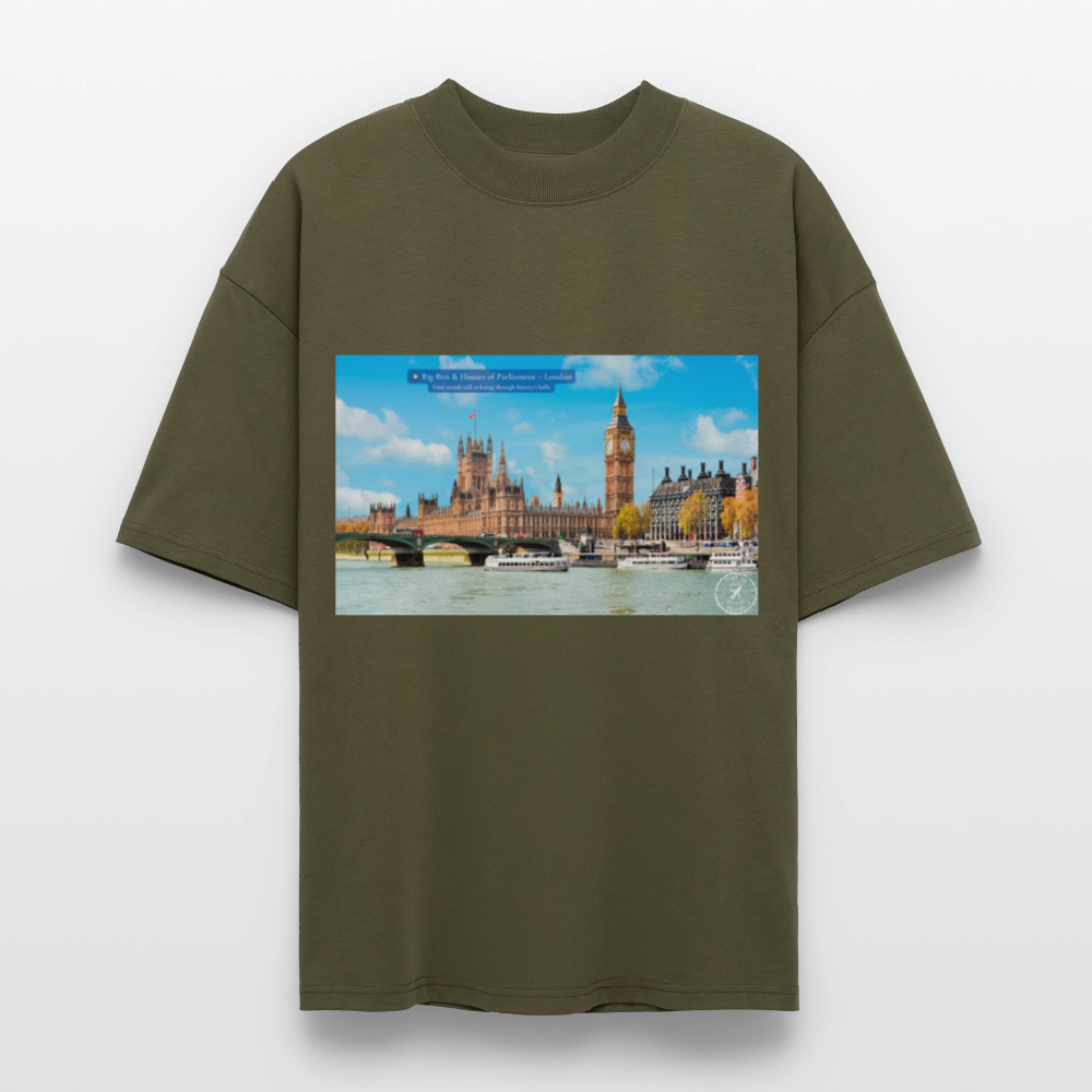 THÈA RA – "London Moment" Oversized Unisex Organic T-shirt Blaster - khaki