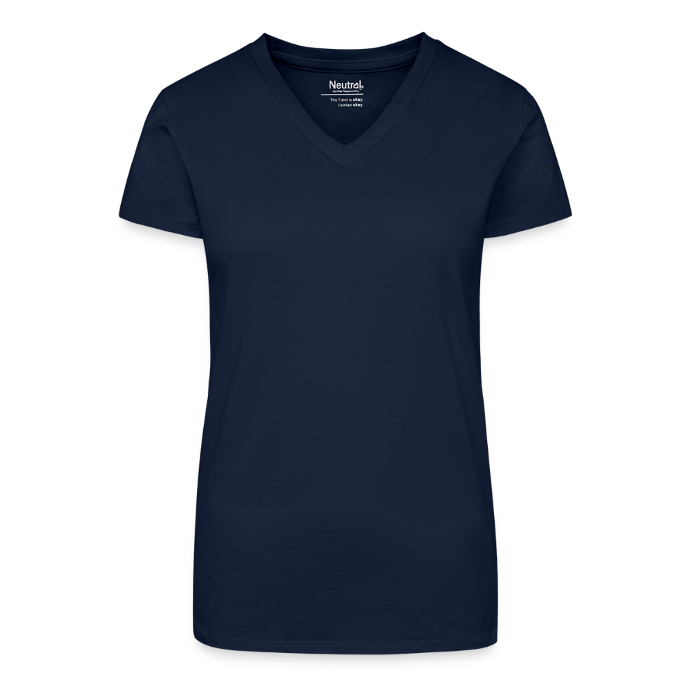 ♻️ Personalisierbares Frauen 100% Bio Baumwolle-T-Shirt mit V-Ausschnitt - Dunkelblau
