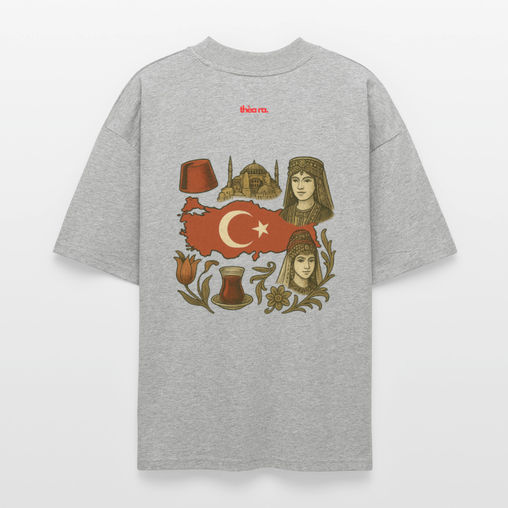 ♻️ 100% Bio Baumwolle Oversized T-Shirt Türkiye - Grau meliert