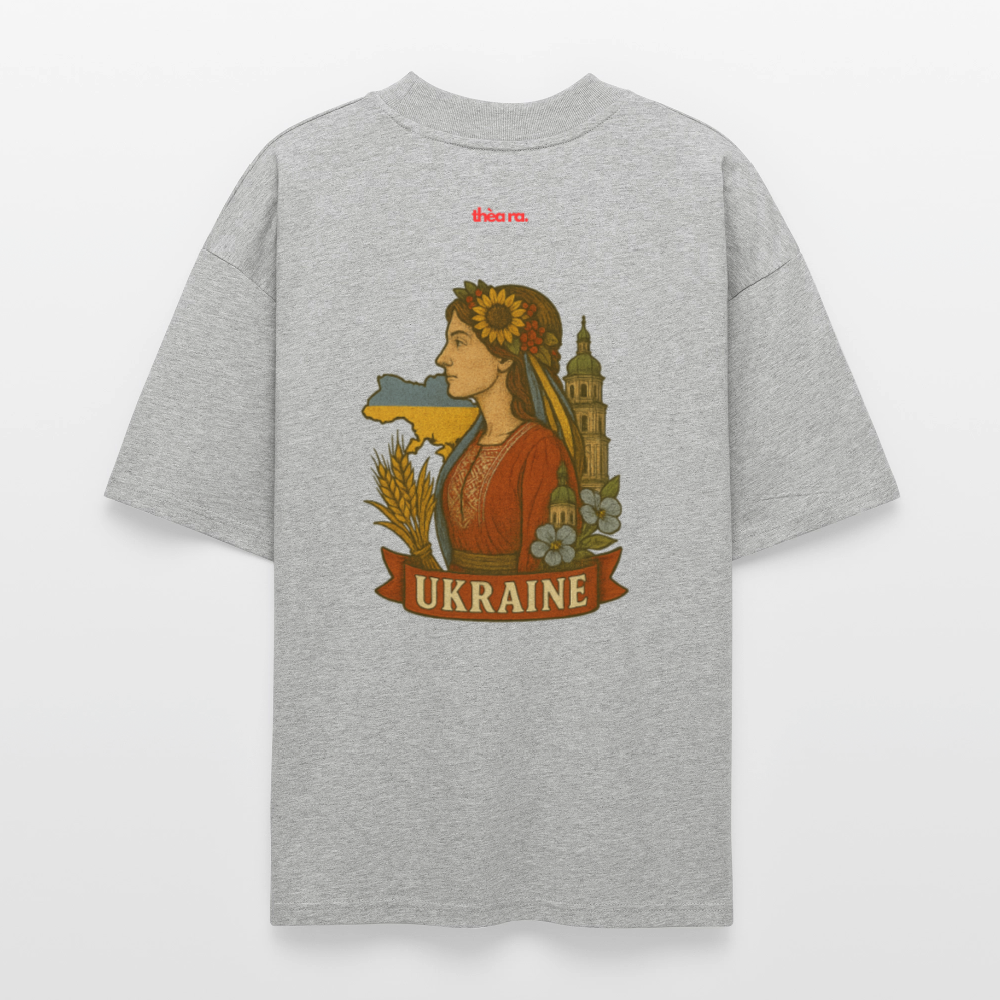 ♻️ 100% Bio Baumwolle Oversized T-Shirt Ukraine - Grau meliert
