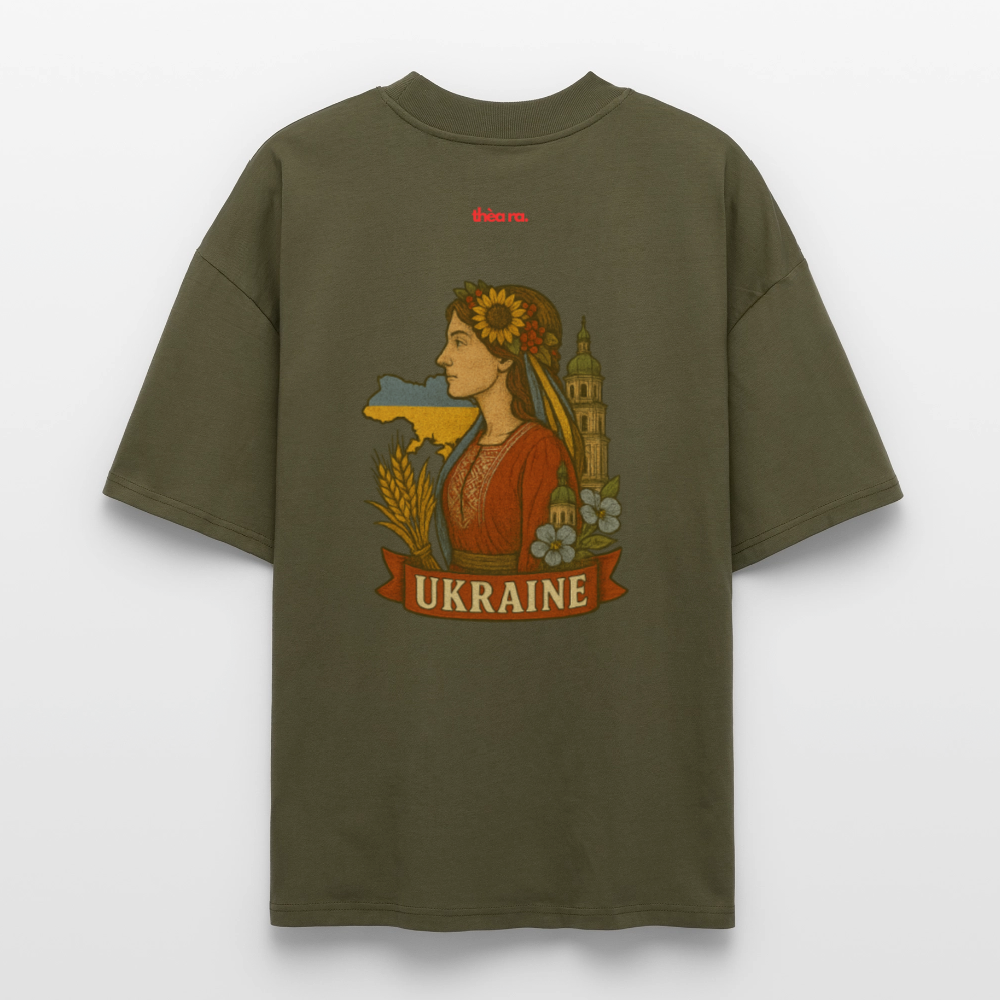 ♻️ 100% Bio Baumwolle Oversized T-Shirt Ukraine - Khaki