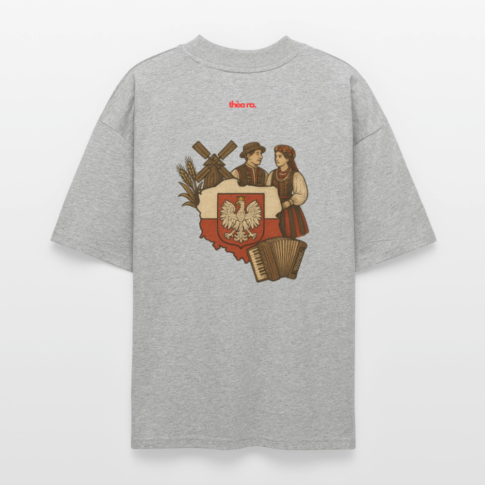 ♻️ 100% Bio Baumwolle Oversized T-Shirt Poland - Grau meliert