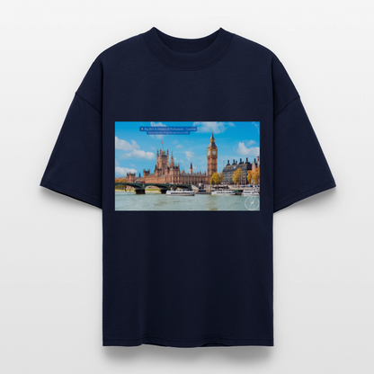 THÈA RA – "London Moment" Oversized Unisex Organic T-shirt Blaster - navy