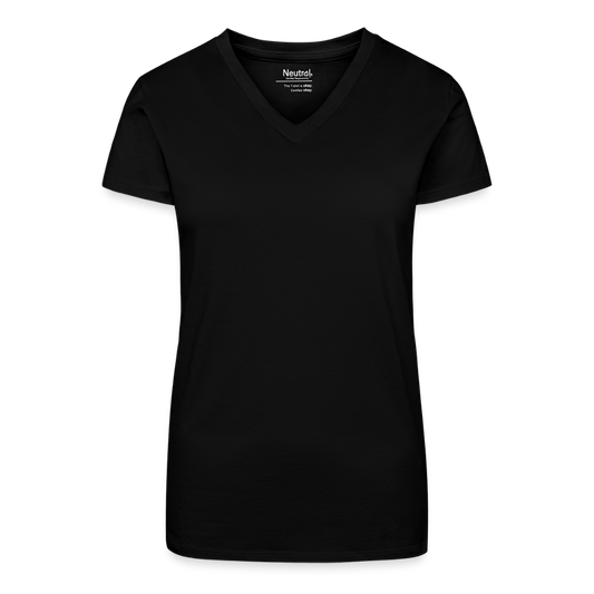 ♻️ Personalisierbares Frauen 100% Bio Baumwolle-T-Shirt mit V-Ausschnitt - Schwarz