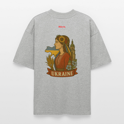 ♻️ 100% Bio Baumwolle Oversized T-Shirt Ukraine - Grau meliert