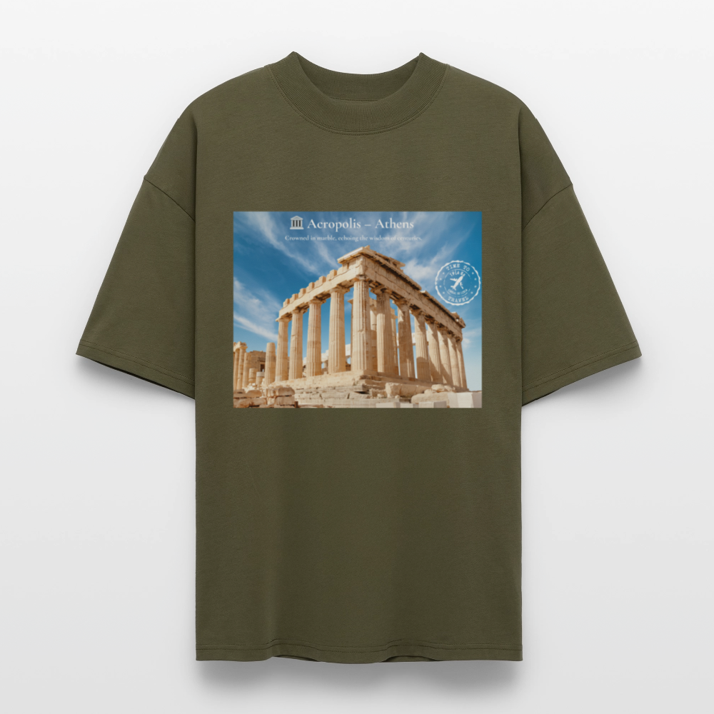 THÈA RA – "Athens Moment" Oversized Unisex Organic T-shirt Blaster - khaki